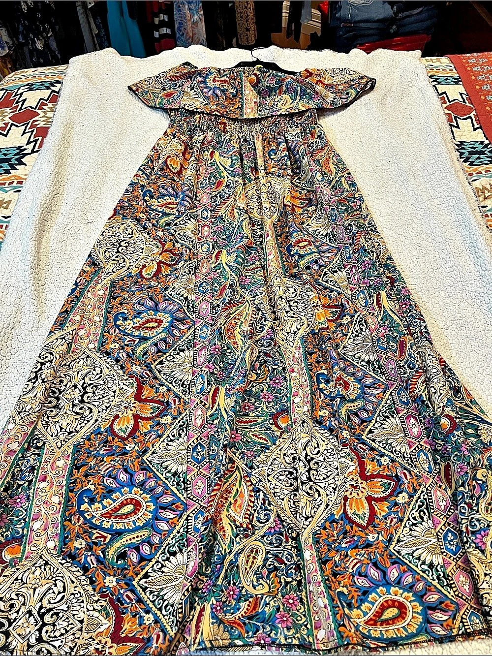 Paisley Maxi Dress in Blue & Orange Like New